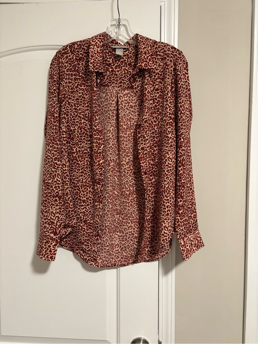 H&M, Leopard Print Long Sleeve Button-Front Shirt, Size 2